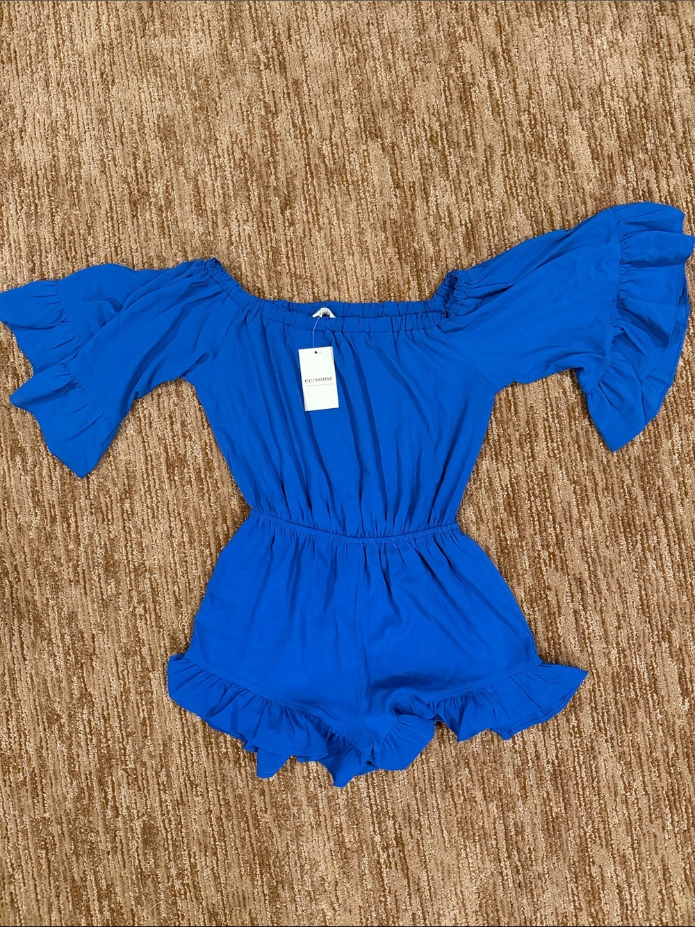 eesome Royal Blue Off-Shoulder Ruffle Romper